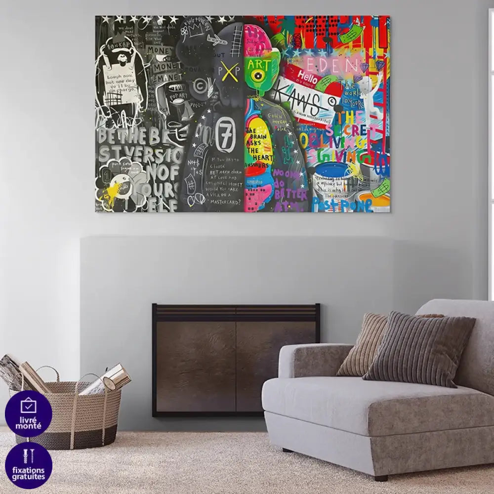 déco murale pop art kaws graffiti notes composition équilibrée