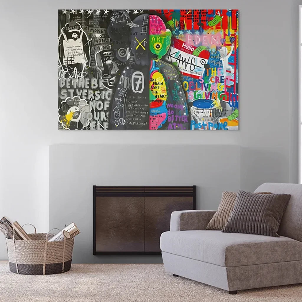 déco murale pop art kaws graffiti notes composition équilibrée