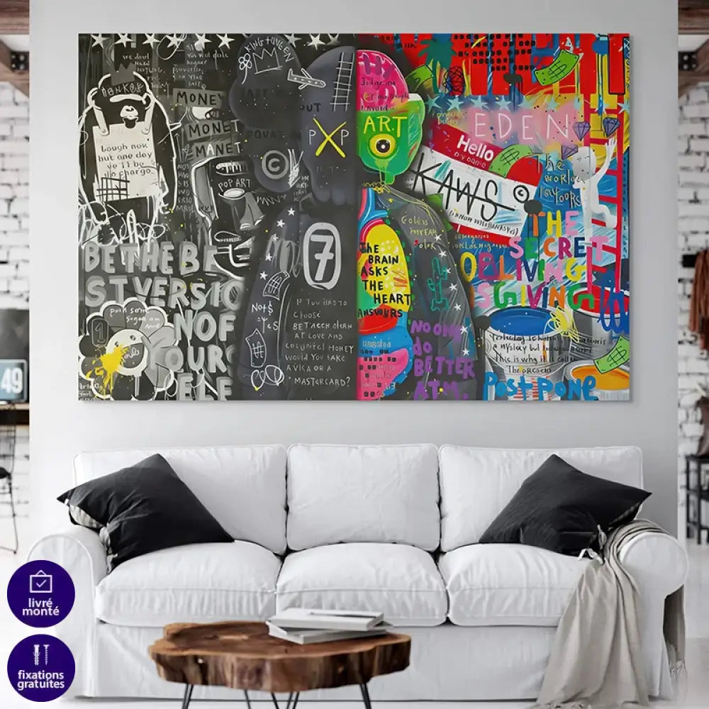 tableau kaws graffiti notes collage urbain couleurs vives