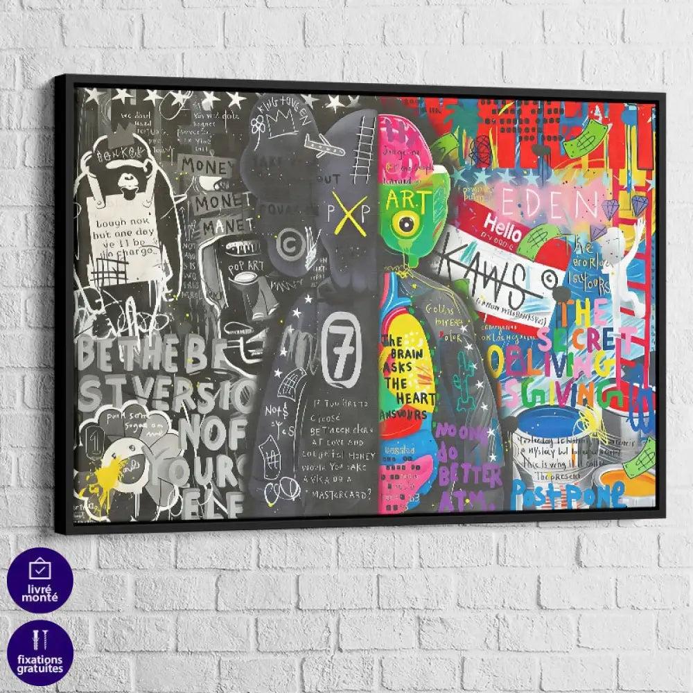 tableau kaws graffiti notes street art cadre noir
