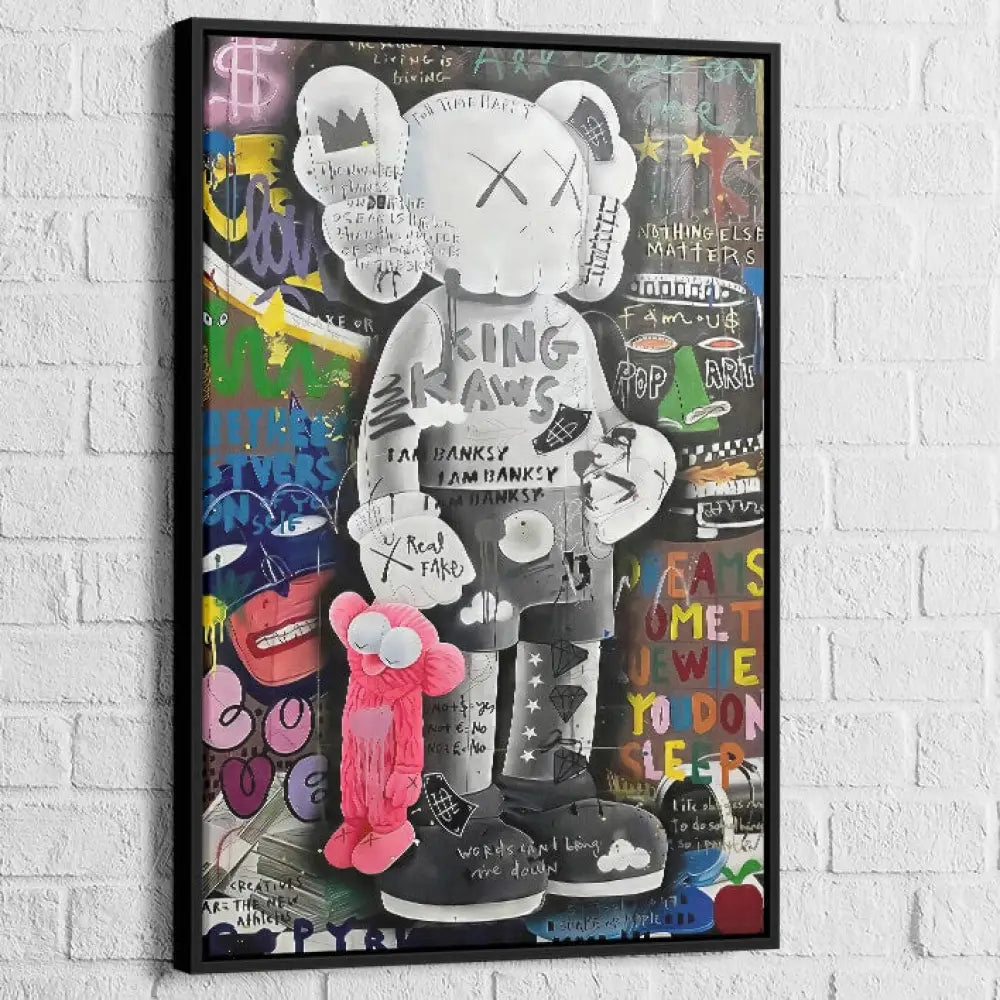 tableau kaws king of pop art avec cadre noir
