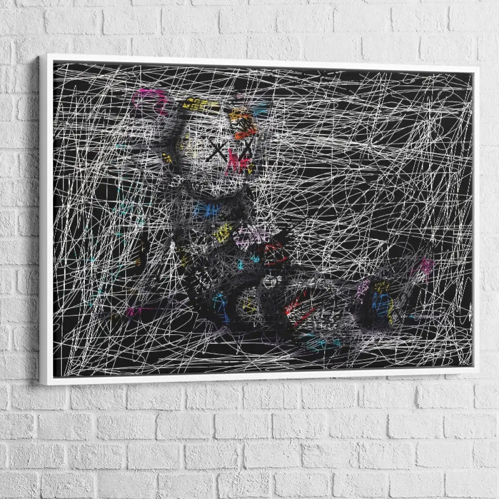 tableau kaws le dormeur de craie avec cadre blanc