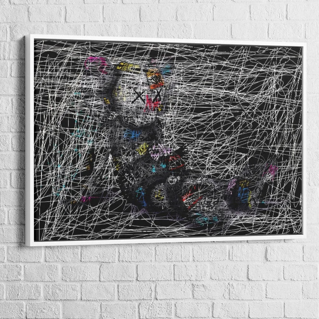 tableau kaws le dormeur de craie avec cadre blanc