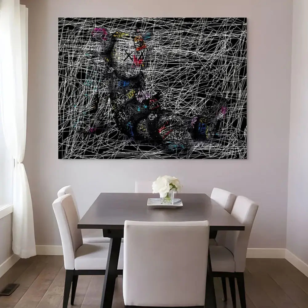 décoration murale street art silhouette filaire touches colorées minimalistes