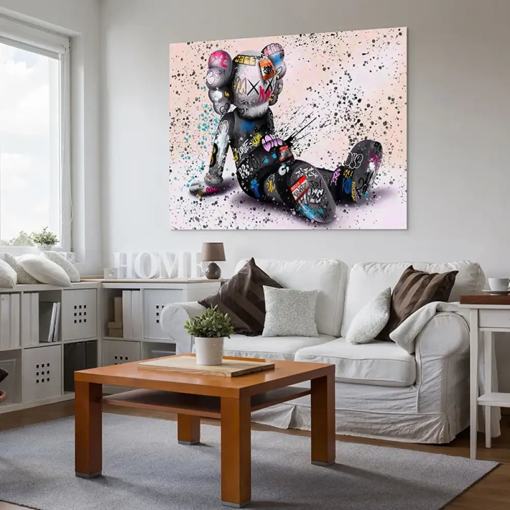 décoration murale street art personnage pop assis éclats de peinture