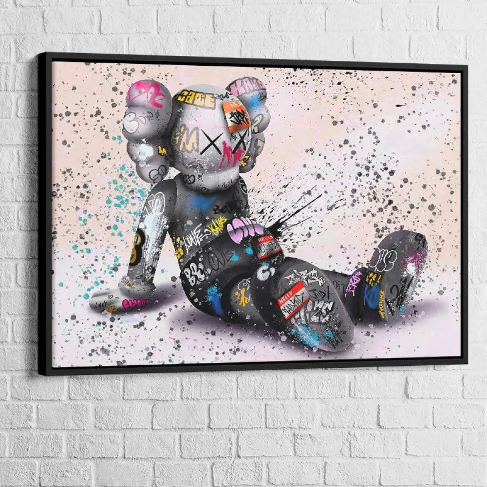 tableau kaws le rêveur assis avec cadre noir