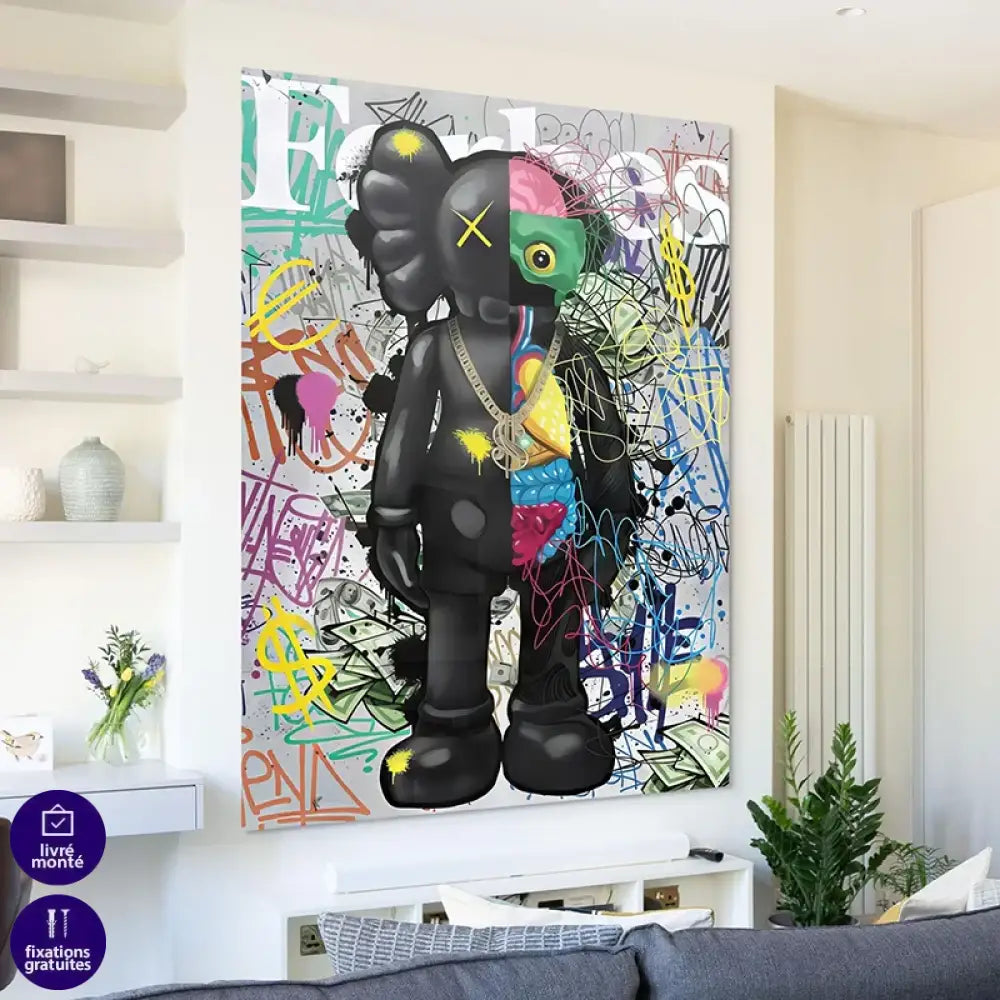 Tableau Kaws – Pop Culture Graffiti, toy disséqué sur fond de tags
