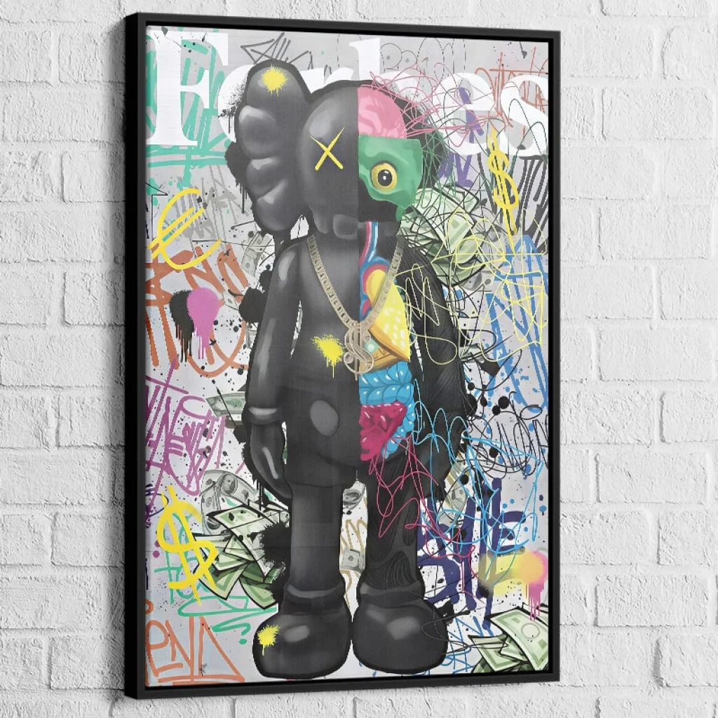 Tableau Kaws – Pop Culture Graffiti avec cadre blanc, finition design