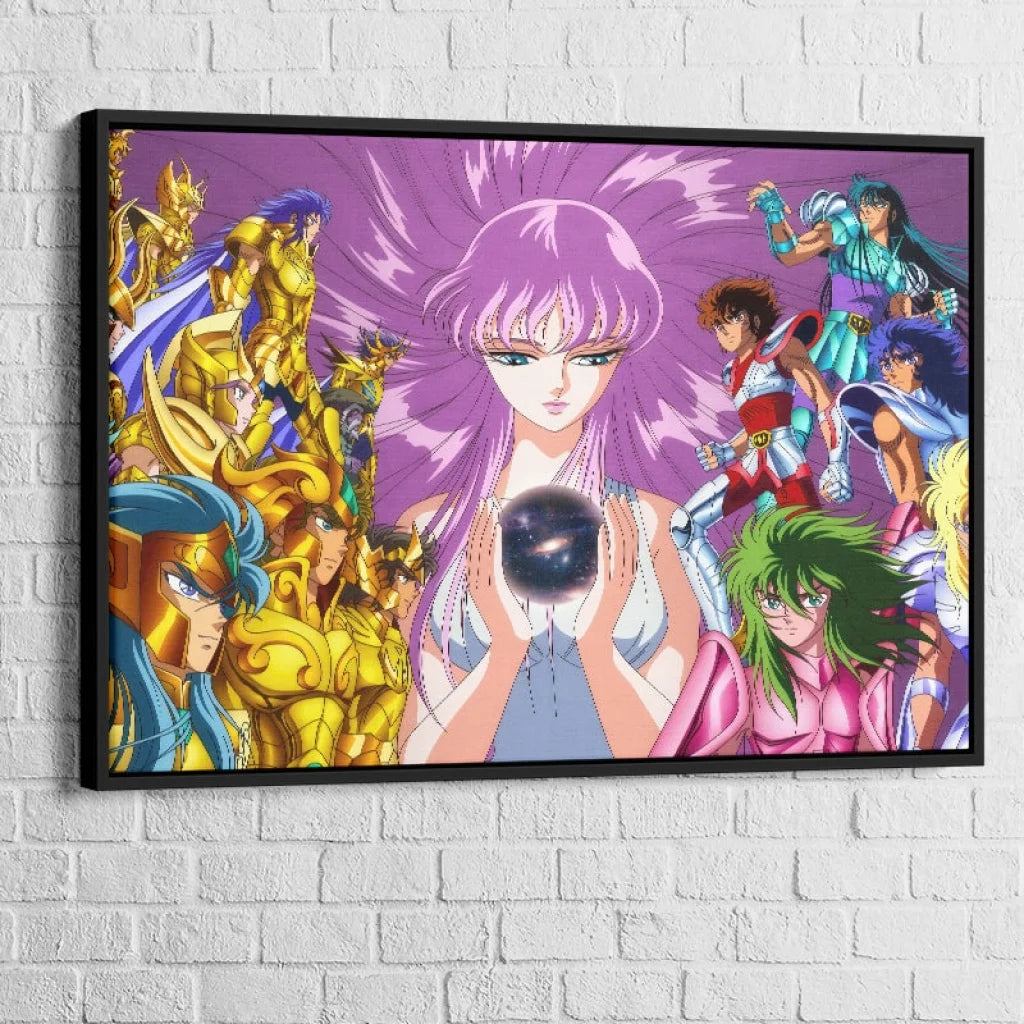 Tableau Les Chevaliers du Zodiaque – Protéger Athéna 40x60cm / Cadre Noir Tableau MAnga