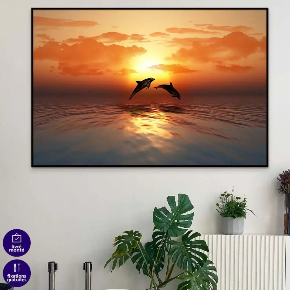 Tableau Les Dauphins Coucher de Soleil - Montableaudeco