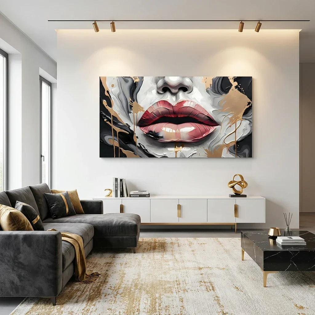 Contemporary black and gold lip painting
