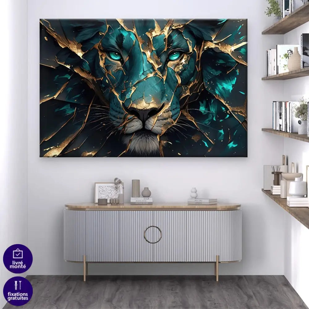 Tableau Lion Doré Intérieur pour décoration murale moderne et élégante