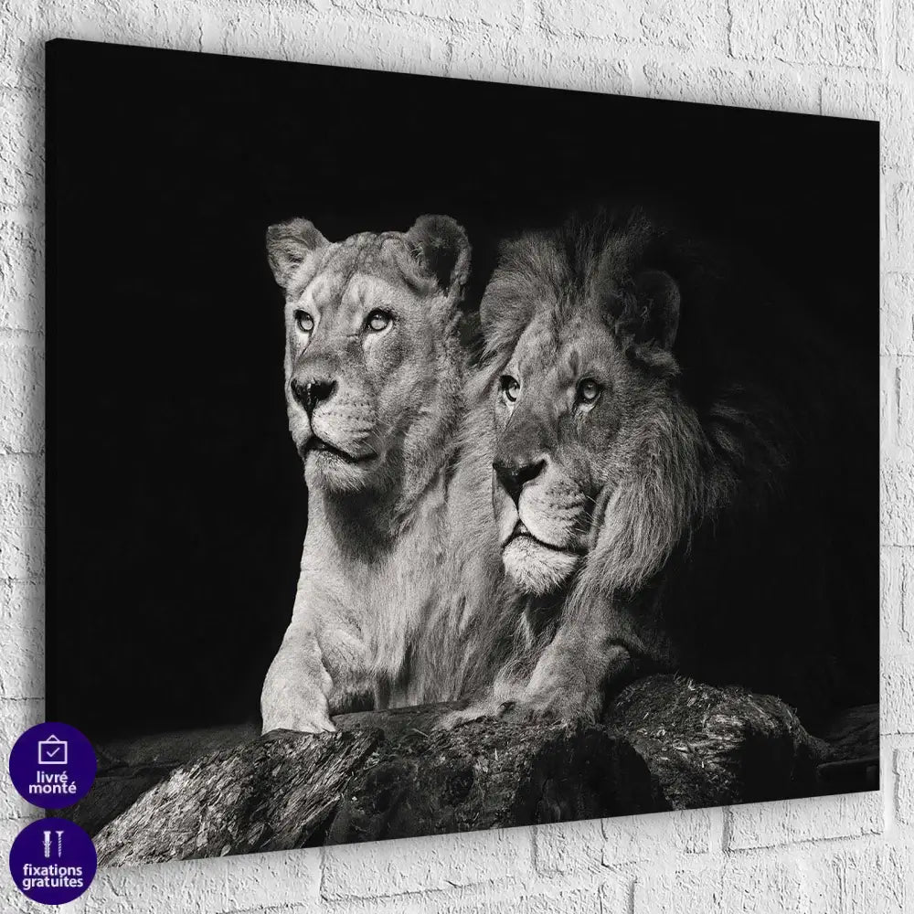 Tableau Lion et Lionne Noir et Blanc - Montableaudeco