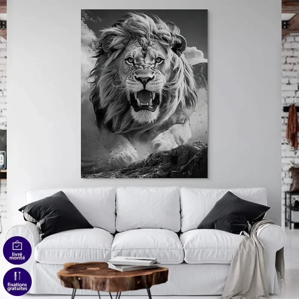 tableau lion majestueux pour salon moderne