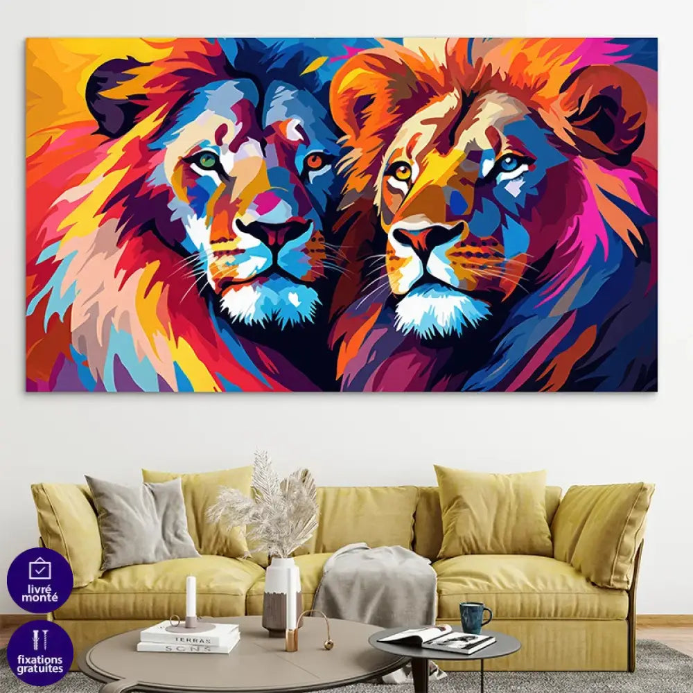 Tableau lion coloré en style pop art - Frères de Flamme