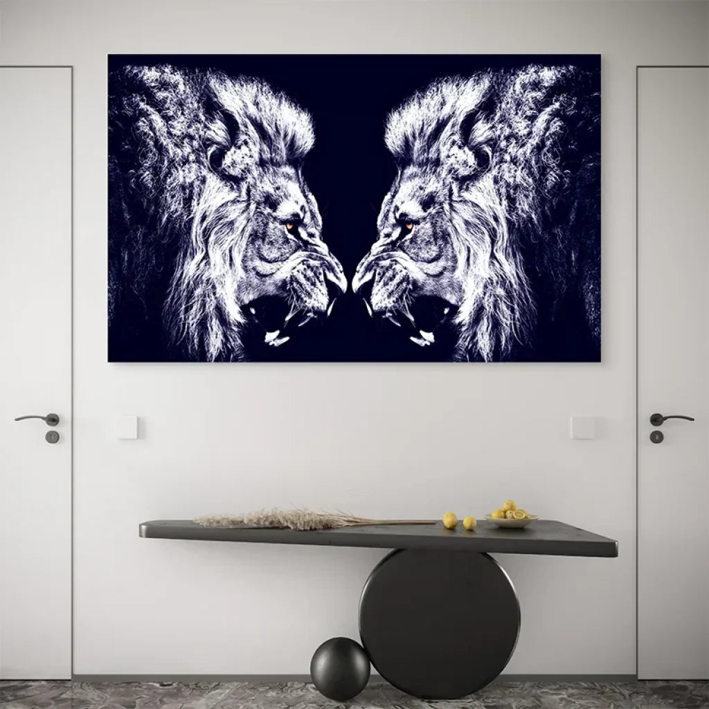 toile imprimée lion noir et blanc déco salon