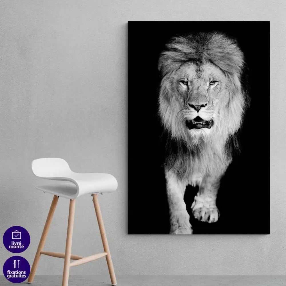 Tableau Lion Noir et Blanc La Marche - Montableaudeco