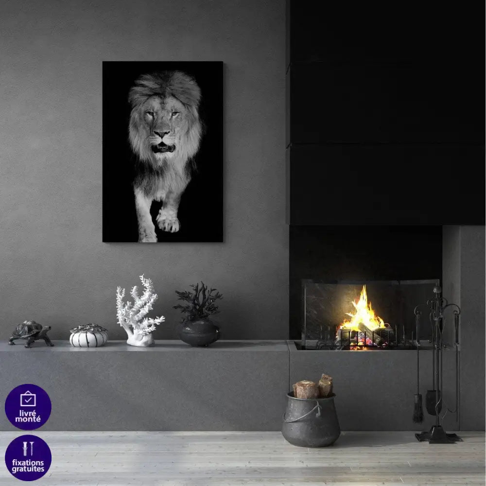 Tableau Lion Noir et Blanc La Marche - Montableaudeco