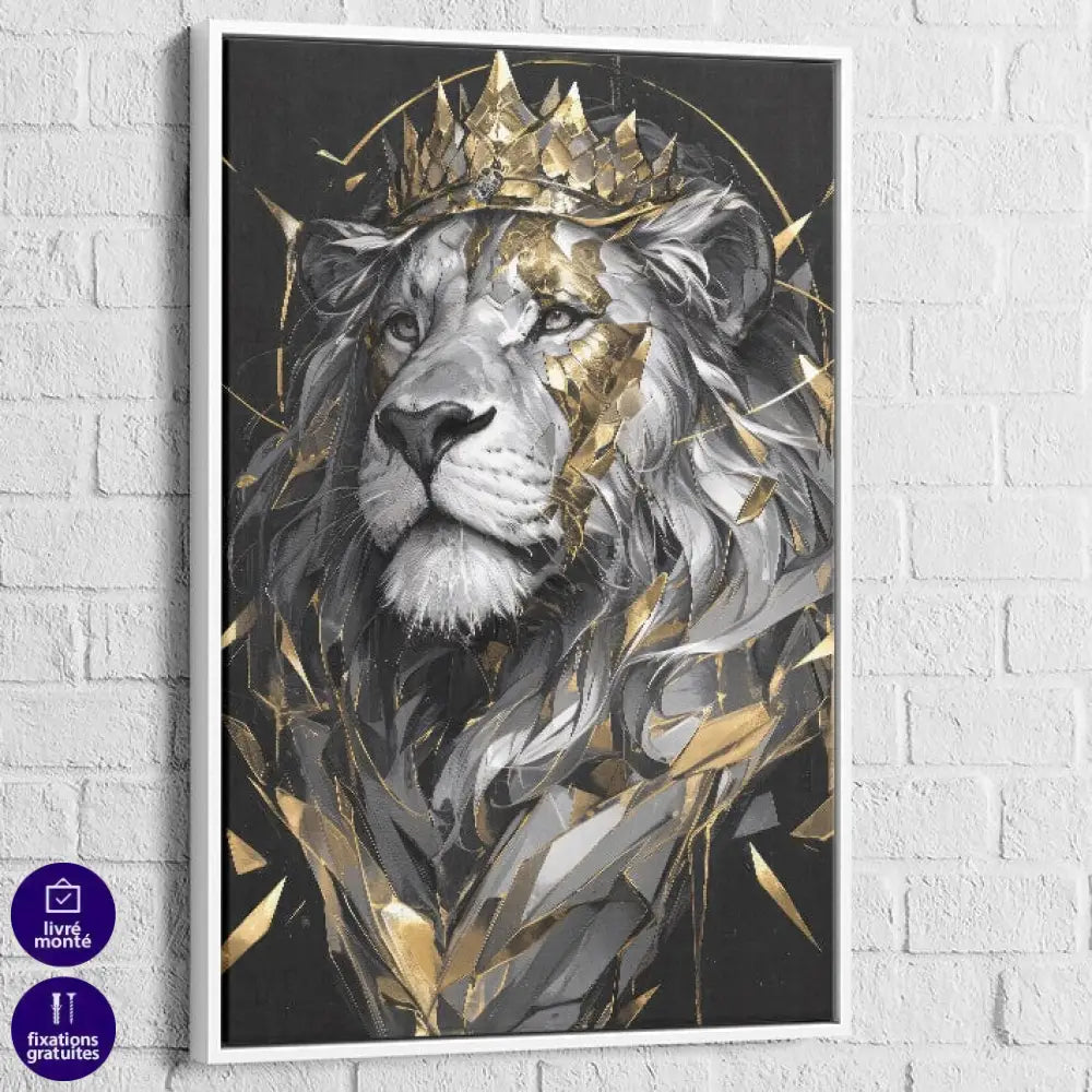 Tableau Lion Suprême 40x60cm / Cadre Blanc Tableau lion
