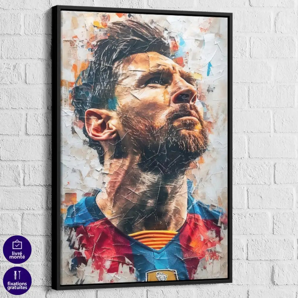 Tableau Lionel Messi: L’Homme aux Pieds d’Or 40x60cm / Cadre Noir Tableau Sport