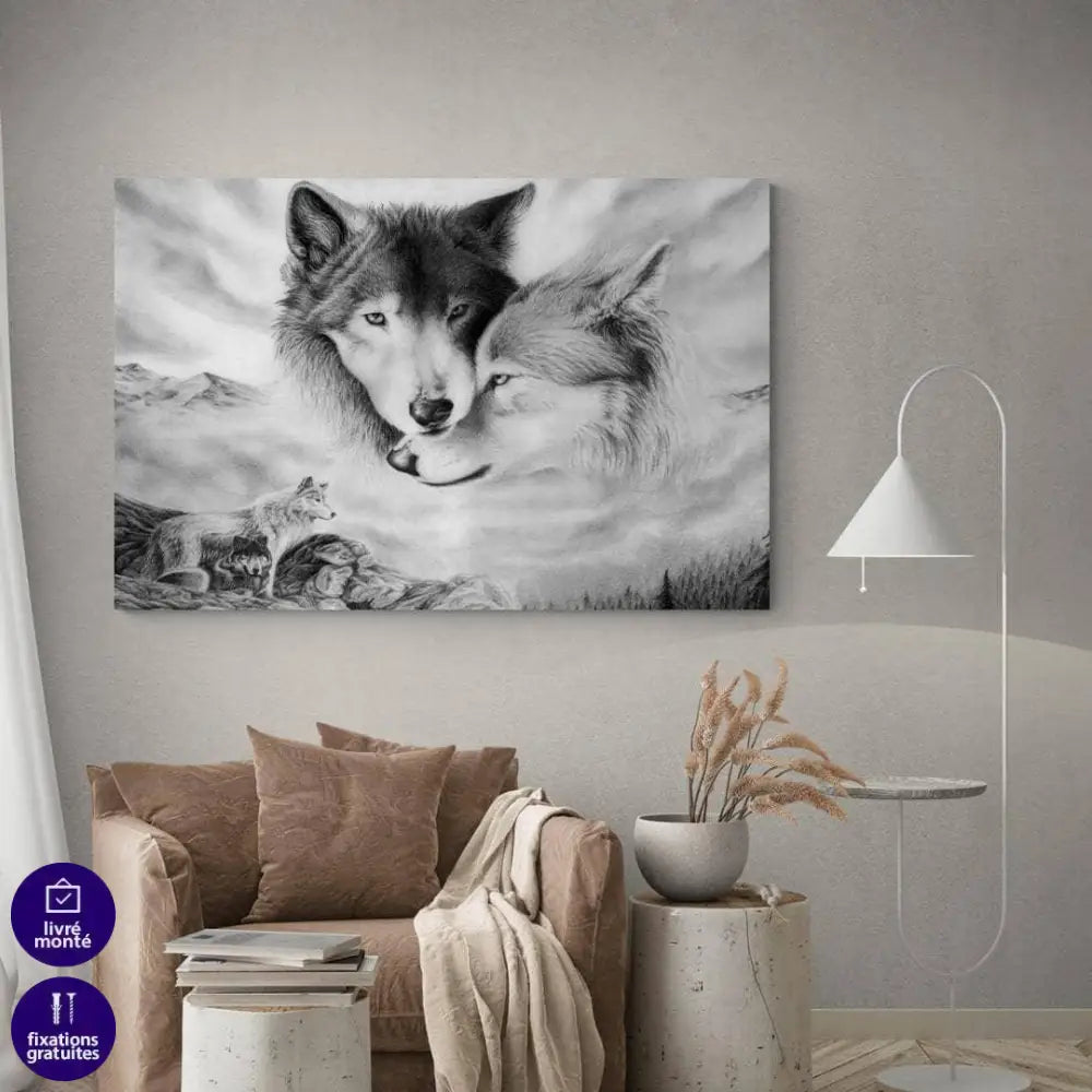Tableau Loup Noir et Blanc Le Couple - Montableaudeco