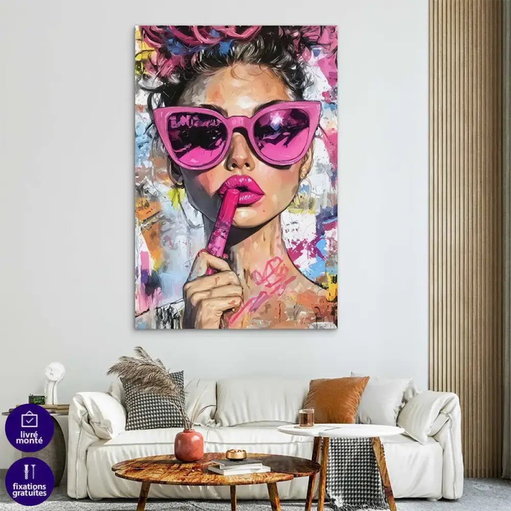 Tableau Glam Attitude femme lunettes roses style pop art