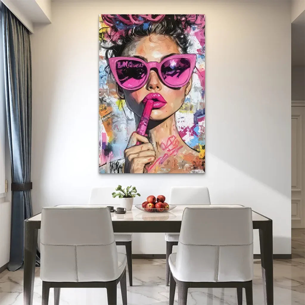Affiche pop art glamour avec maquillage et lunettes oversize