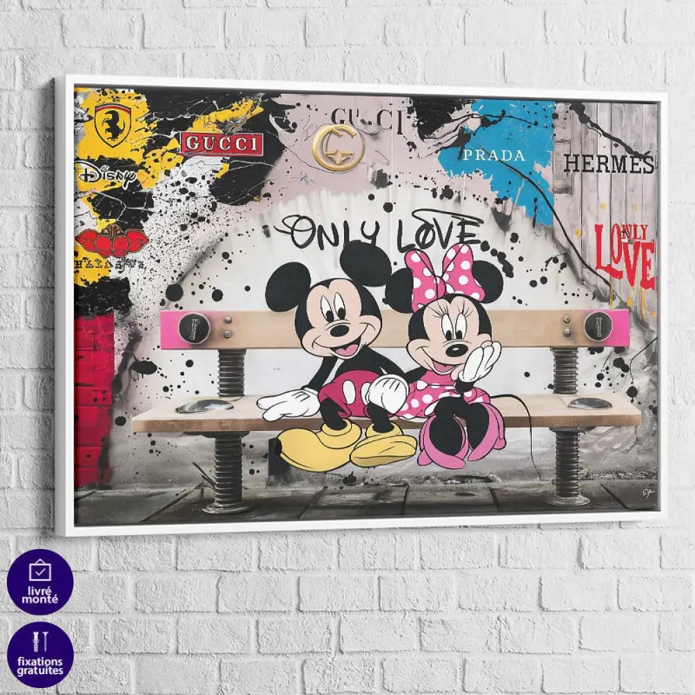 Tableau Luxe Mickey et Minnie Love Fashion 40x60cm / Cadre Blanc Tableau Luxe