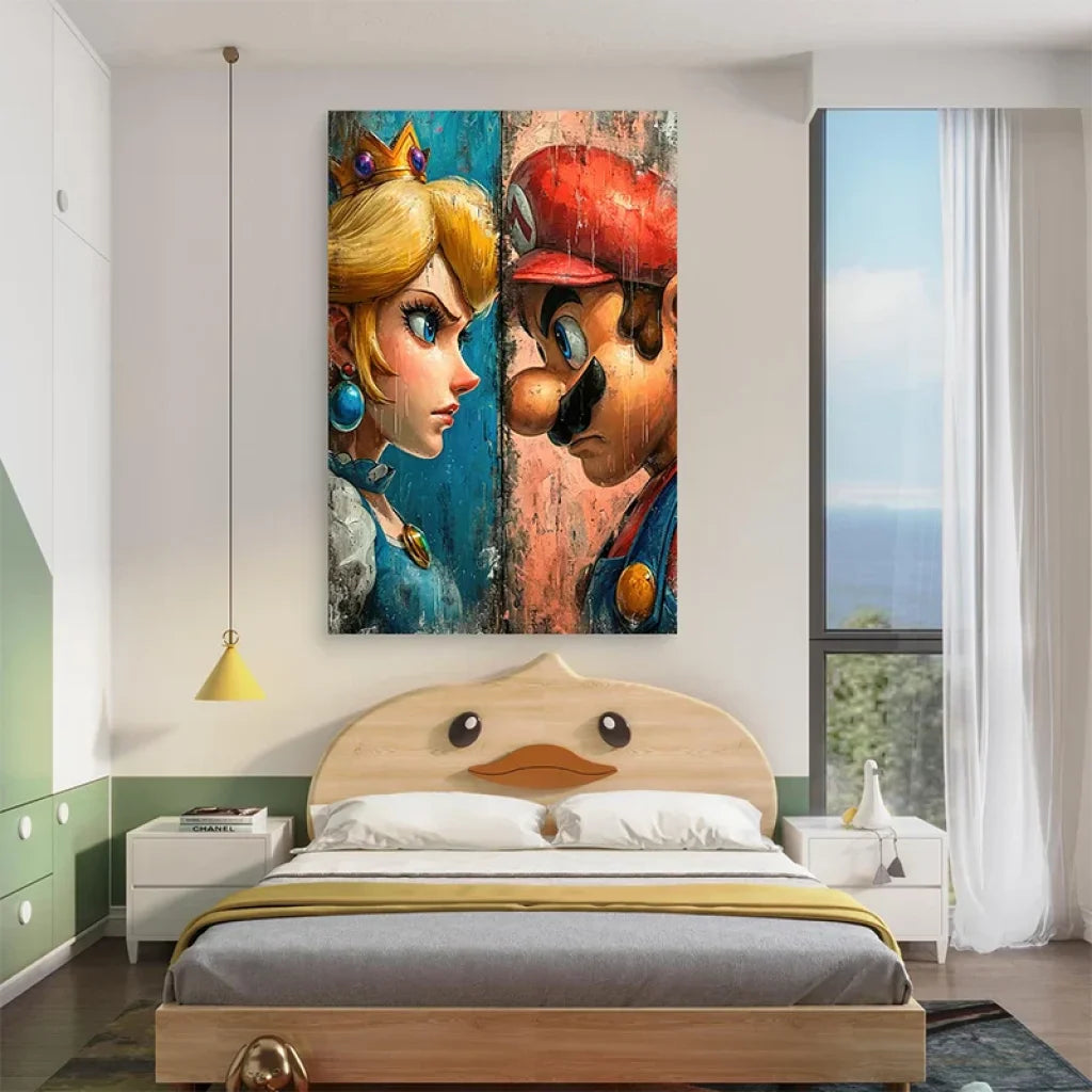Tableau contemporain gaming Mario Peach émotions