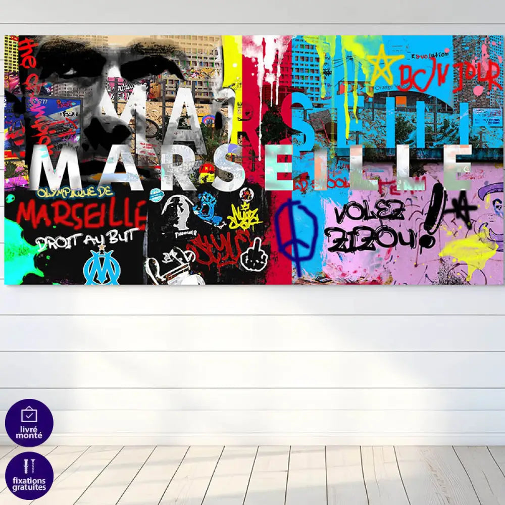 Tableau Marseille Street OM 40x80cm / Toile tendue sur châssis Tableau Sport
