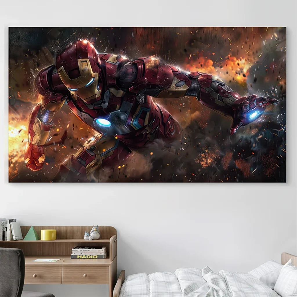 tableau Marvel Iron Man en pleine bataille finale