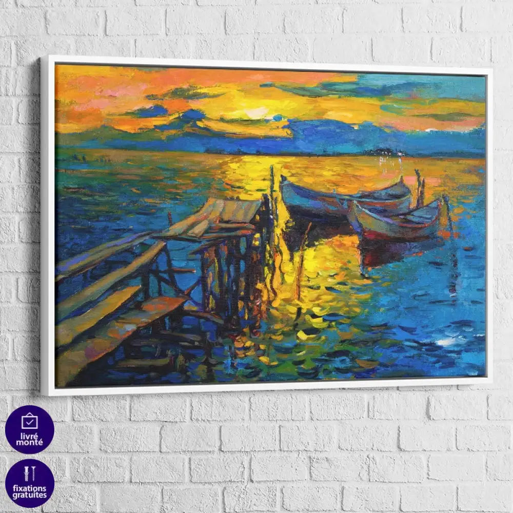 Tableau Mer Éclat du Soir 40x60cm / Cadre Blanc Tableau Mer