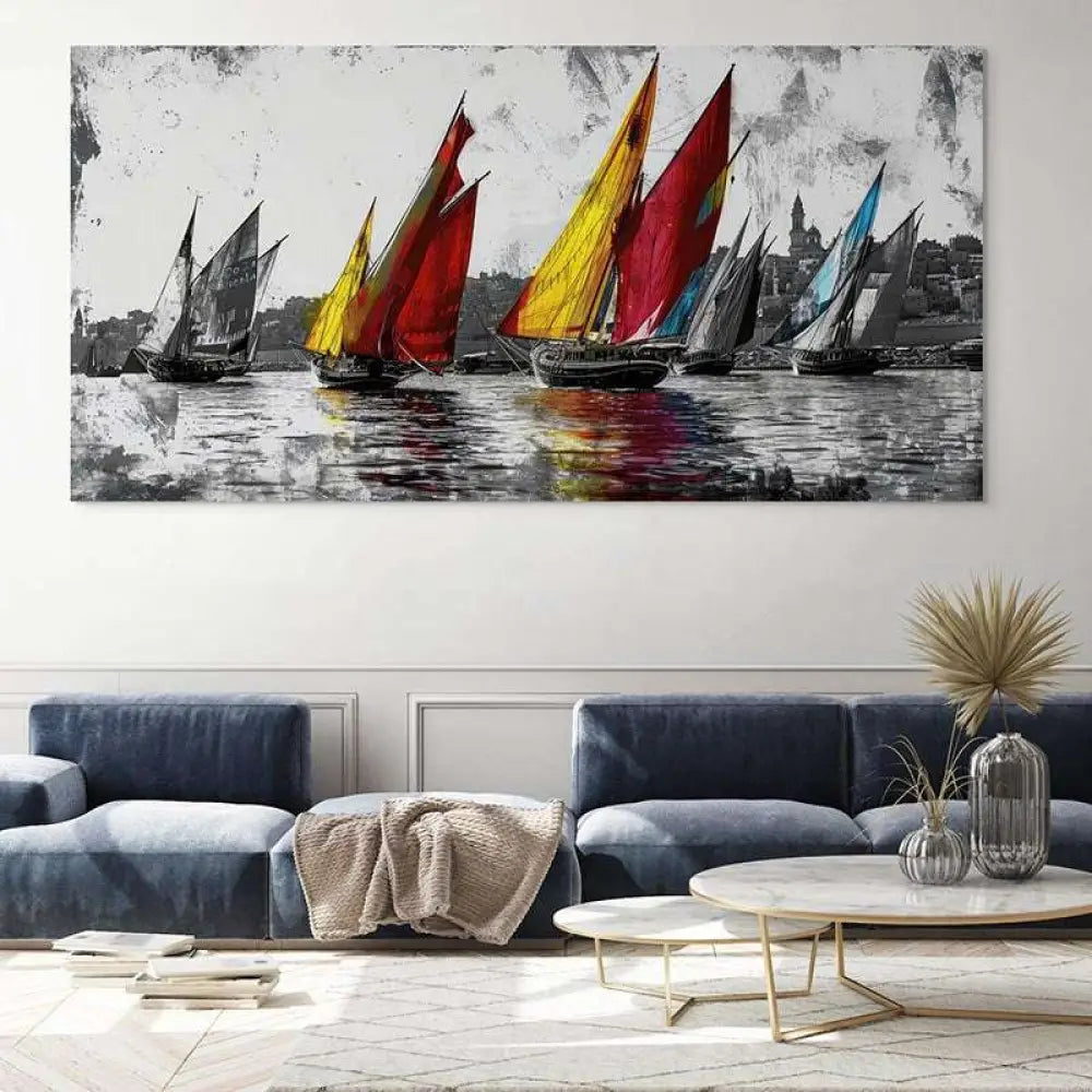 Tableau Mer Voiles Éclatantes 40x80cm / Toile tendue sur châssis Tableau Mer