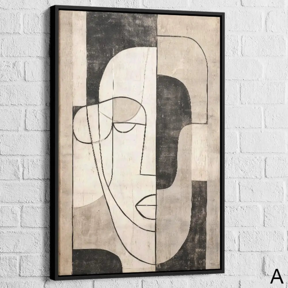 Tableau Minimaliste – Visage Line Art Noir & Beige 40x60cm / Cadre Noir / A Tableau Minimaliste