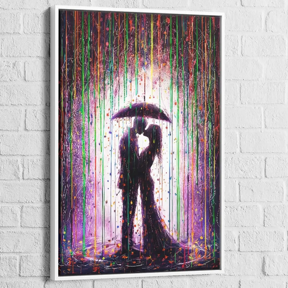Tableau Moderne Amour sous la Pluie 40x60cm / Cadre Blanc Tableau Moderne