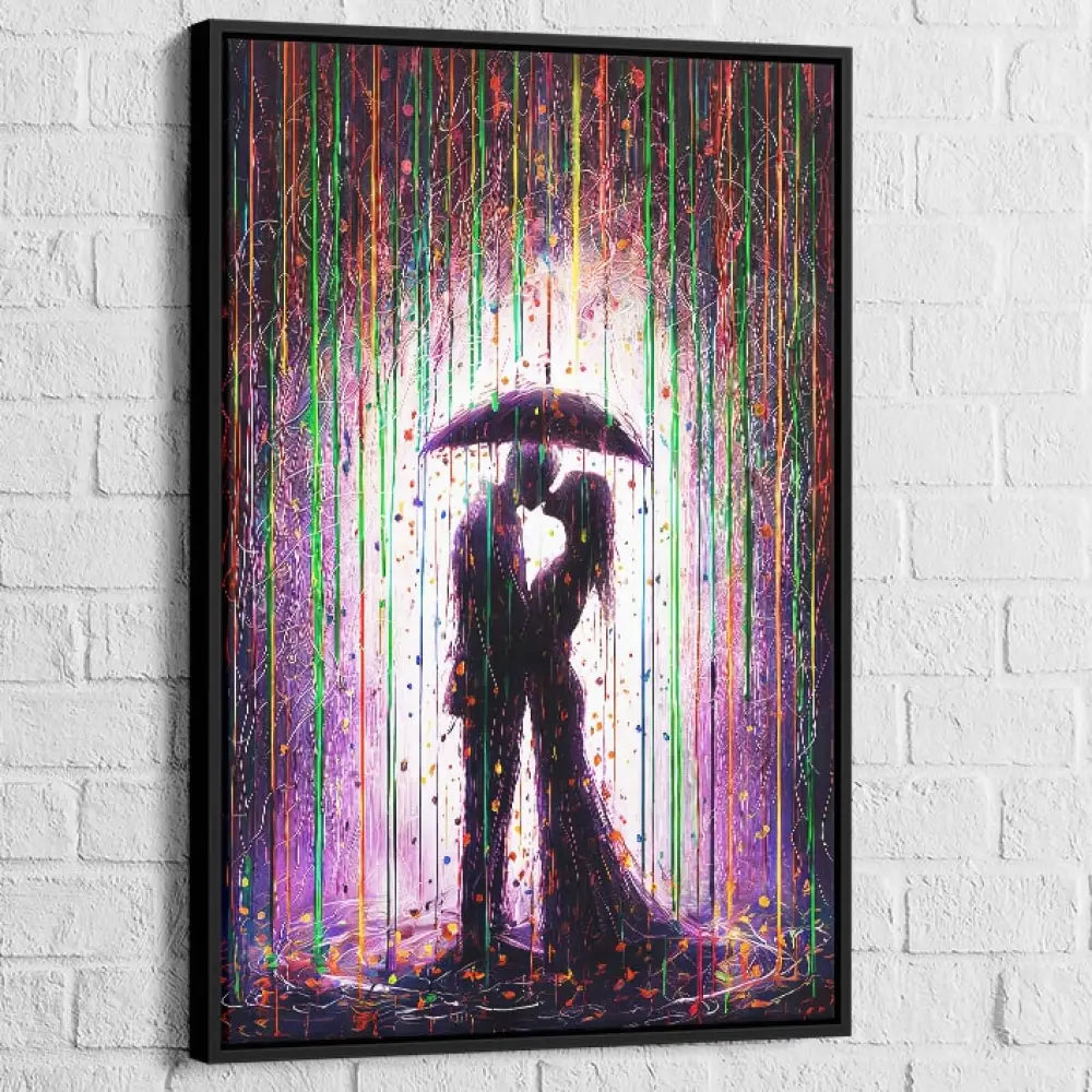 Tableau Moderne Amour sous la Pluie 40x60cm / Cadre Noir Tableau Moderne