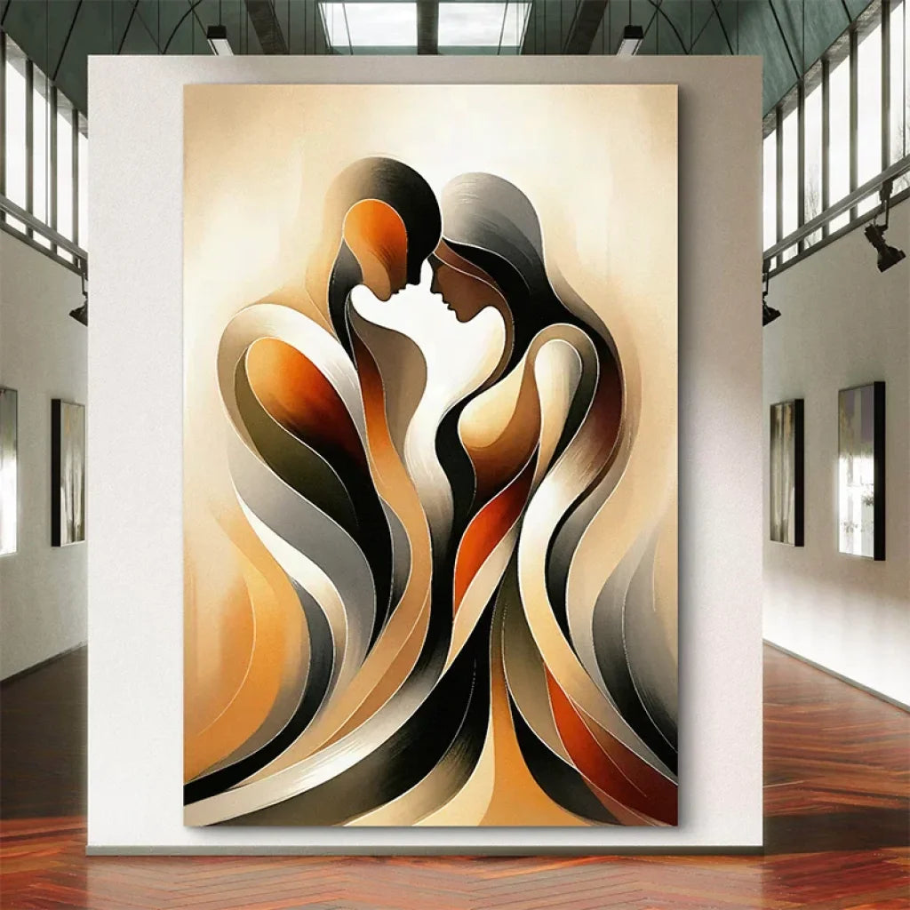 Tableau abstrait couple entremêlé - art mural contemporain Harmonie Sensuelle