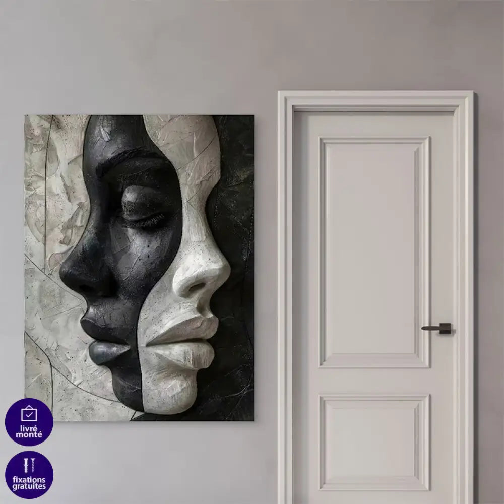 Tableau abstrait noir et blanc L'Art des Contraires sur toile tendue