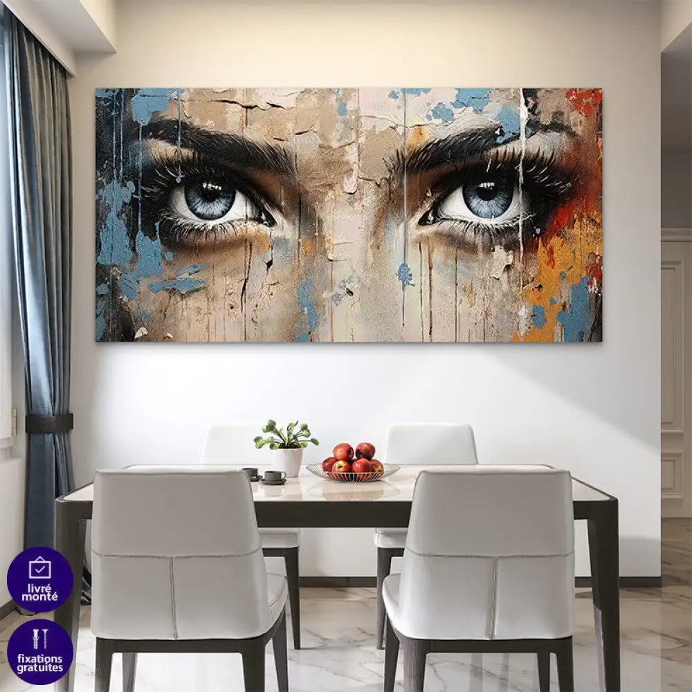 Tableau Moderne Obsession avec regard intense et style street art pour décoration murale