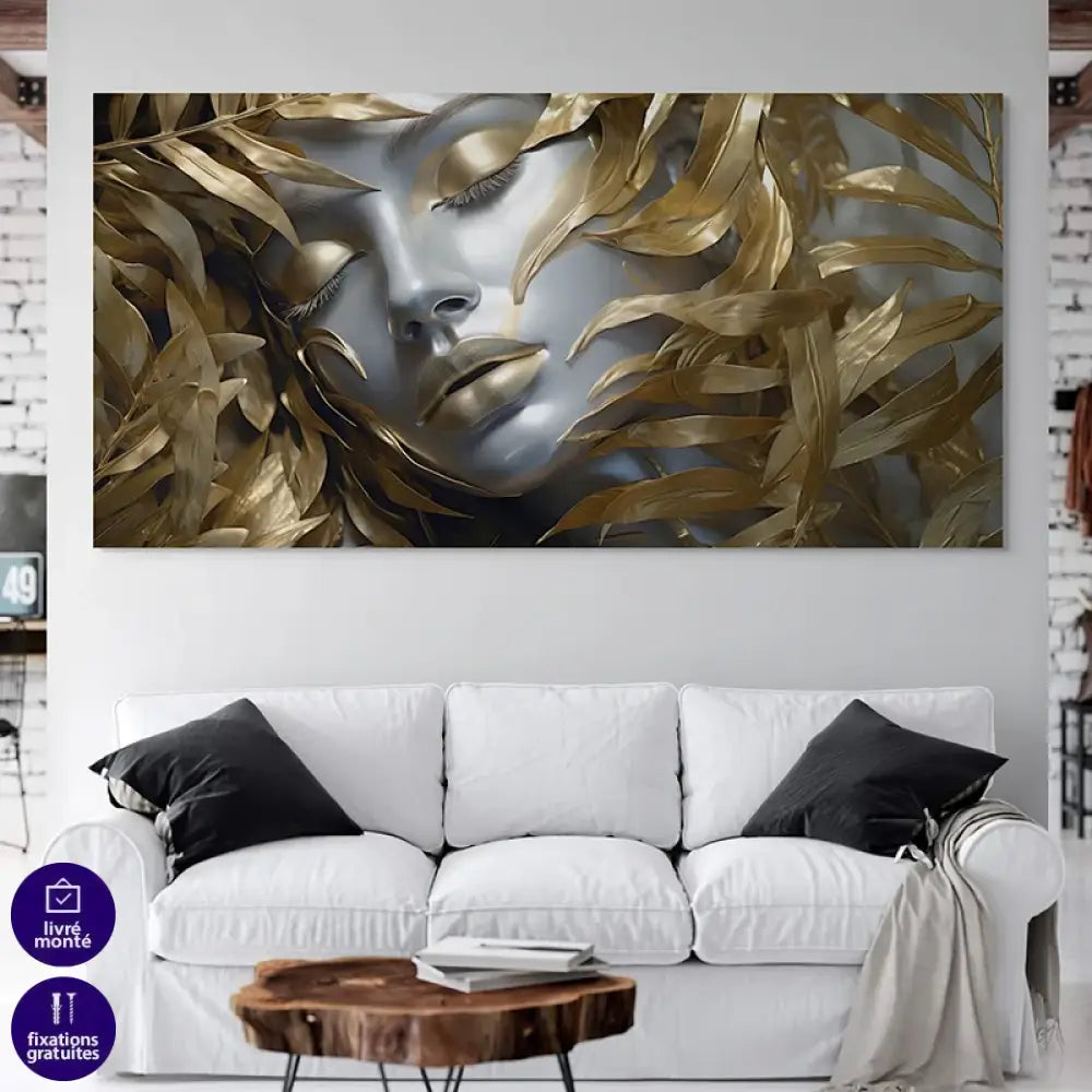 Tableau Moderne Silence d’Or 40x80cm / Toile tendue sur châssis Tableau moderne