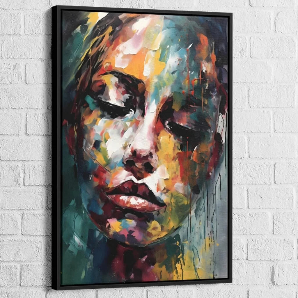Tableau Moderne Visage en Fusion 40x60cm / Cadre Noir Tableau Moderne