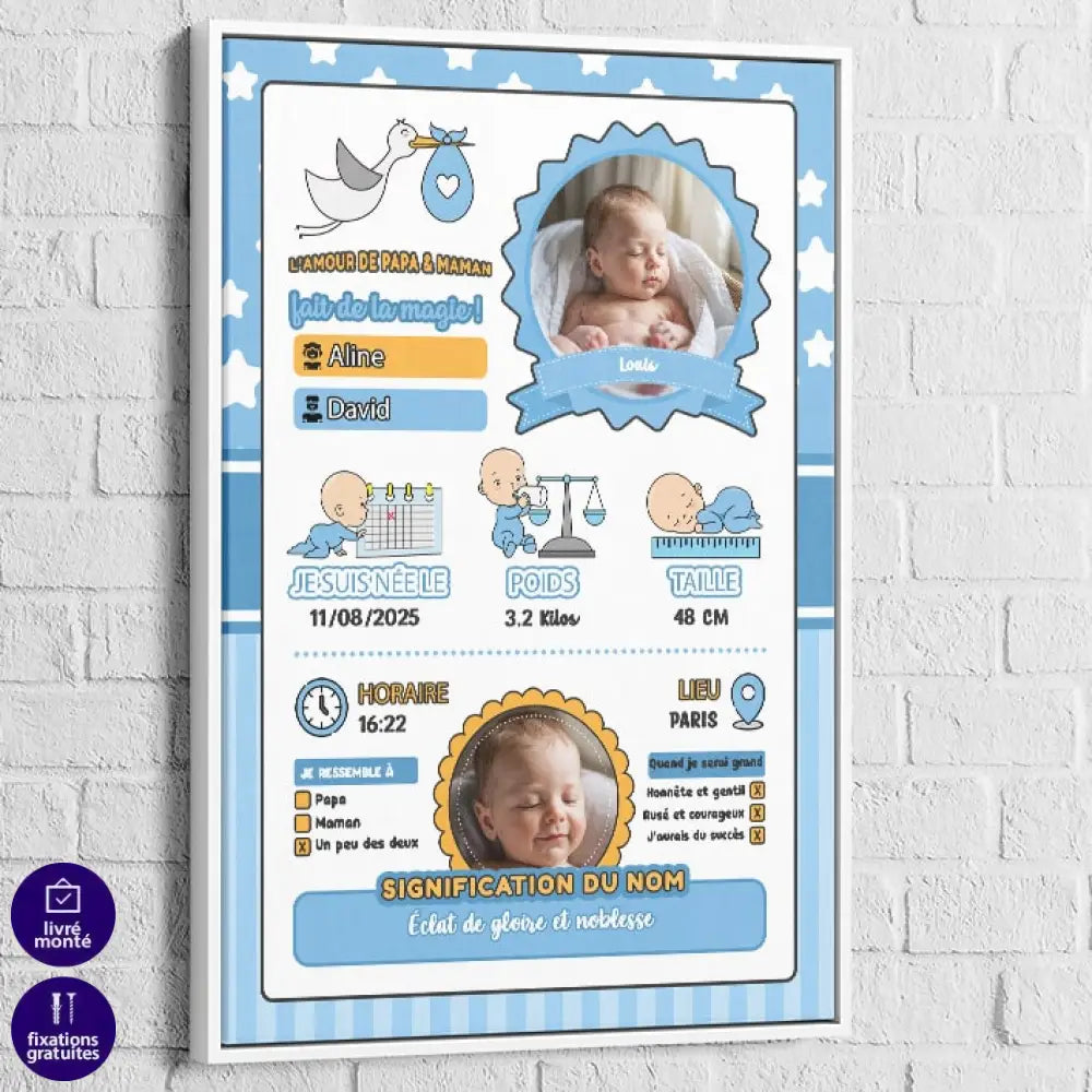 tableau naissance garçon avec informations complètes