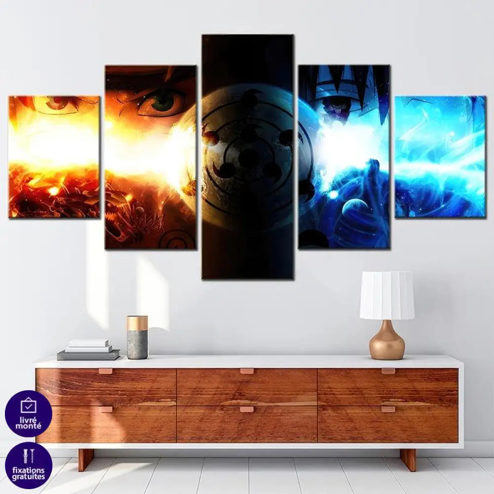 Tableau Naruto 5 Parties Le Feu et l'Eau - Montableaudeco