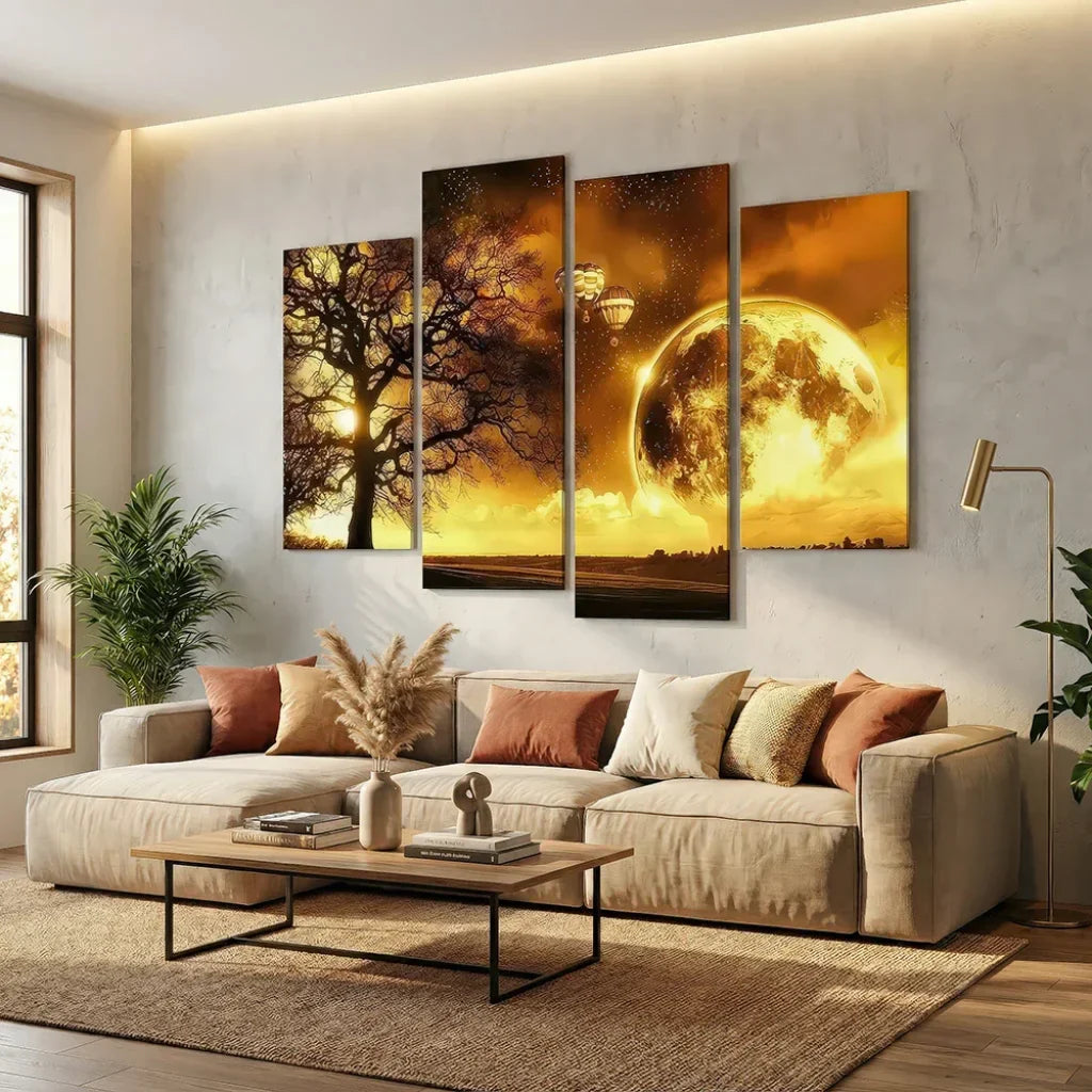 Tableau Nature et Univers - 20x40cm X2 20x55cm X2 / Toile tendue sur Châssis - Toile Imprimée