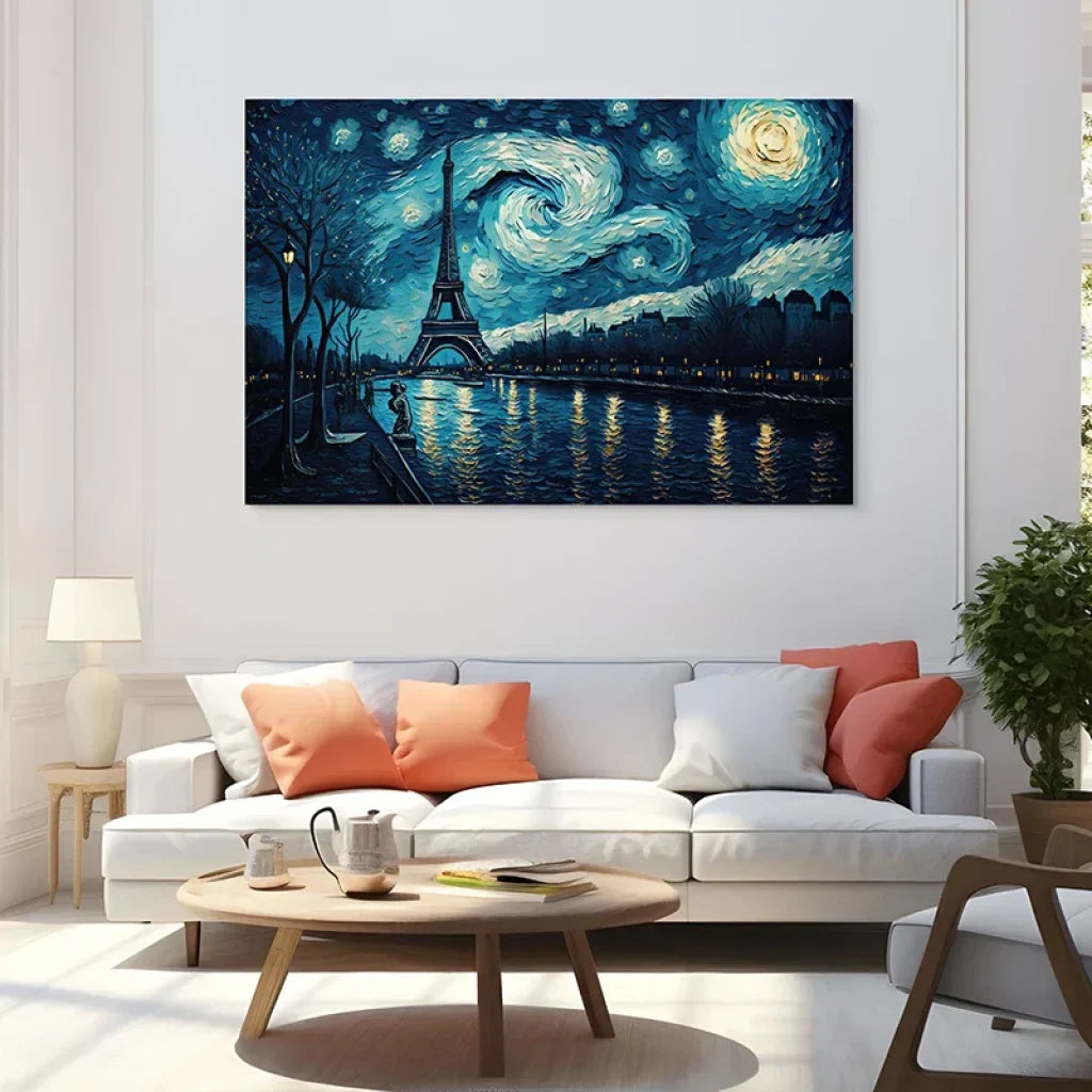 Art mural Paris nuit, lampadaires et ponts lumineux