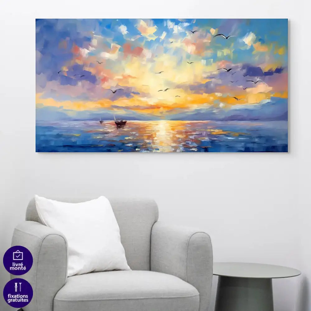 Tableau Paysage Soleil Descendant 40x80cm / Toile tendue sur châssis Tableau Paysage