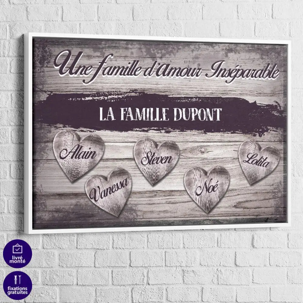 Tableau Personnalisé Famille D'Amour Bois cadre blanc