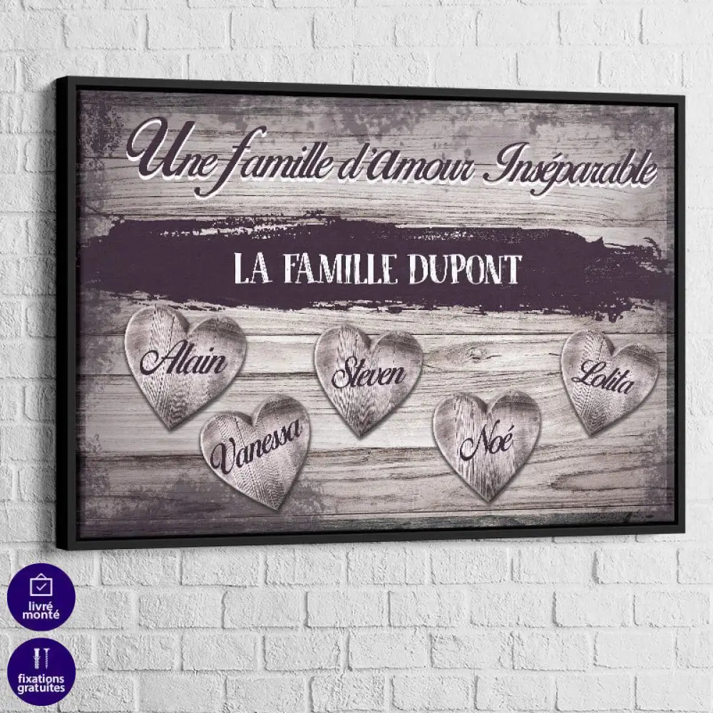 Tableau Personnalisé Famille D'Amour Bois cadre noir