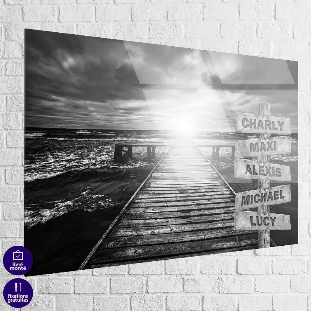 Tableau Personnalisé Prénoms Chemin de Vie Noir et Blanc 40x60cm / Plexiglas Toile Imprimée