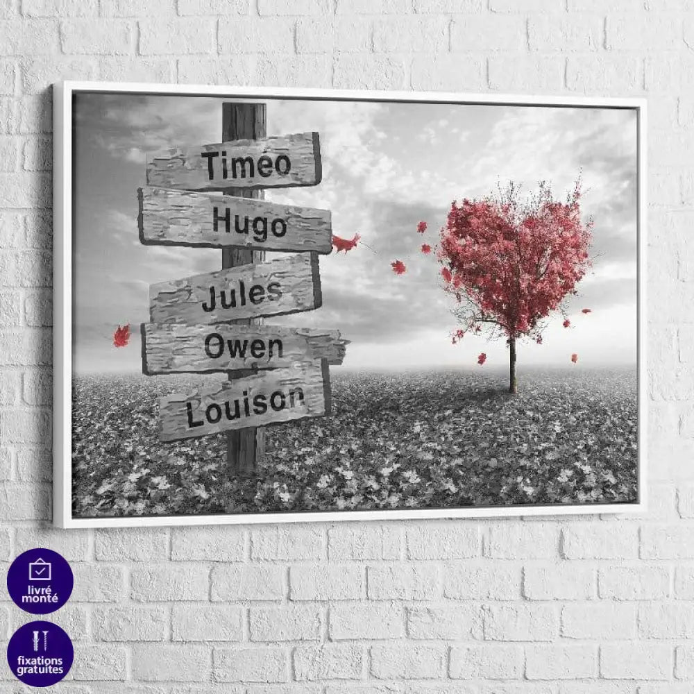 Tableau Personnalisé Prénoms Cœur Rouge - Montableaudeco